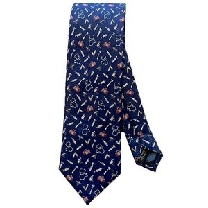ALYNN “Trust Me, I’m a Doctor“ blue 100% silk tie w/ stethoscopes, needles etc.